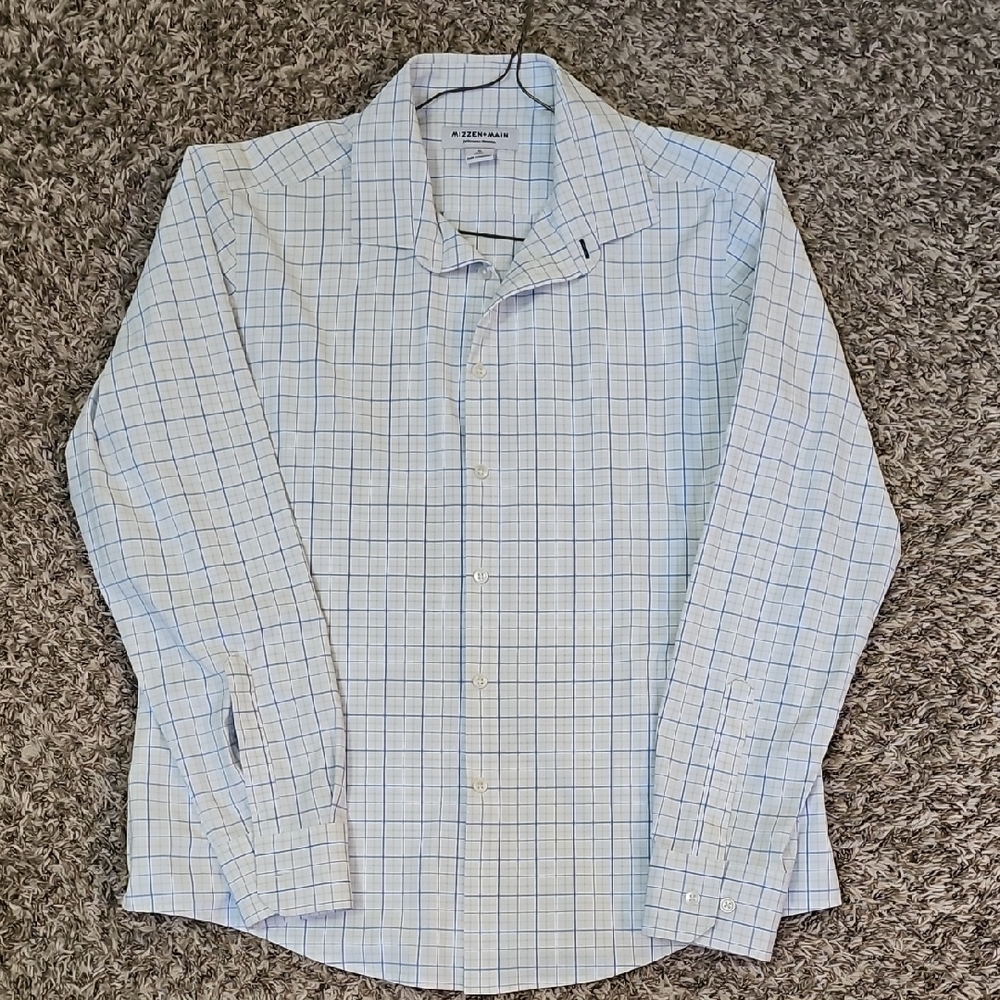 Mizzen+Main Men's Blue and White Plaid Shirt